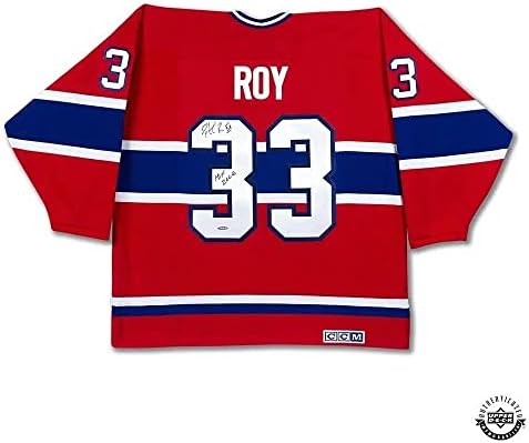 Patrick Roy Dedikált & Írt Hiteles Hősök Jégkorong Piros Montreal Canadiens Jersey - Felső szint - Dedikált NHL-Mezek