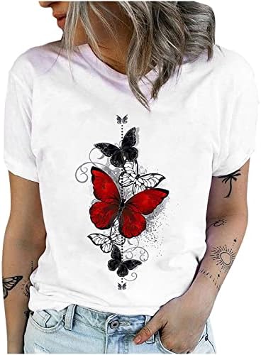 Női Nyári Póló Aranyos Pillangó Nyomtatás Grafikai Laza Pólók Legénység Nyak Rövid Ujjú Alkalmi Felsők Szív Virágos Blúz