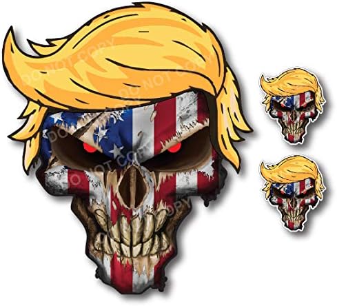 Csomag 3 Koponya Amerikai Zászló Donald Trump Haj Vinyl Matrica Matrica, Autó, Teherautó Mesterlövész Tengerészgyalogosok