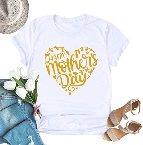 Boldog anyák napját 2023 Tshirt a Nők, Anya, Nagyi T-Shirt Levél Nyomtatás Sleeve Rövid Ujjú Szív Grafikus Blúz Felső