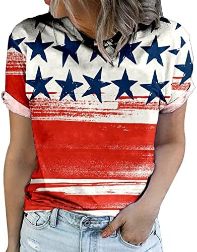 Női Rövid Ujjú Blúz USA Zászló Grafikai Felsők Pólók Sleeve Alkalmi Nyakkendő Festék, Nyáron, Ősszel, Blúzok Ruhák Trendi