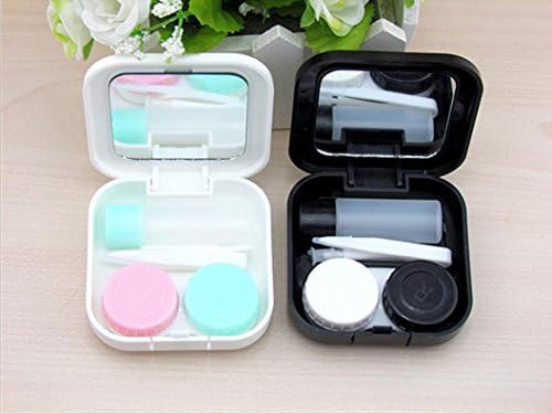 2DB Hordozható Aranyos Pocket Mini kontaktlencséd Utazási Készlet Tükör Tartály(Fekete + Fehér)