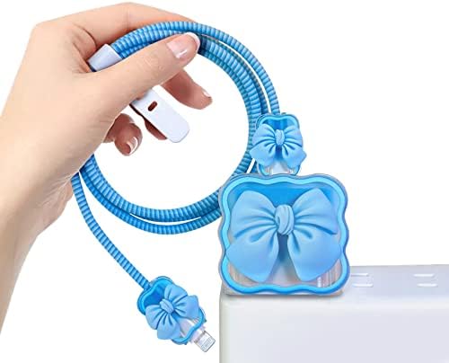Aranyos Kábel Védő Meghatározott iPhone 18W/20W Töltő 3D Gradiens Kék csokornyakkendő Hullám Design,Világos, Puha Telefon