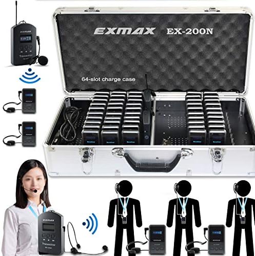 EXMAX EX-200N UHF Vezeték nélküli Mikrofon Headset Rendszer Egyház Fordítás 200 Csatornák Találkozók, Zajra Érzékeny Területek,