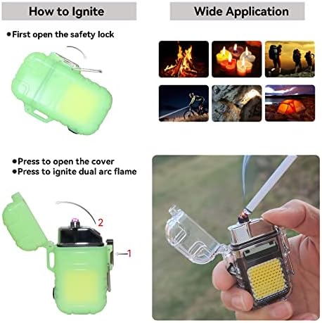 Jnfire Vízálló Újratölthető Plazma Könnyebb Zseblámpával, USB C Kettős Ív, Láng Elektromos Öngyújtó Szélálló Túlélés a Kemping