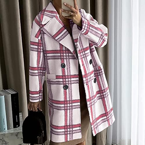 Női Hosszú Ujjú Kabát Öltöny Gallér Raglán Ujjú kétsoros Túlméretezett Coat Plus Size Kockás Nyomtatás Gyapjú Kabát